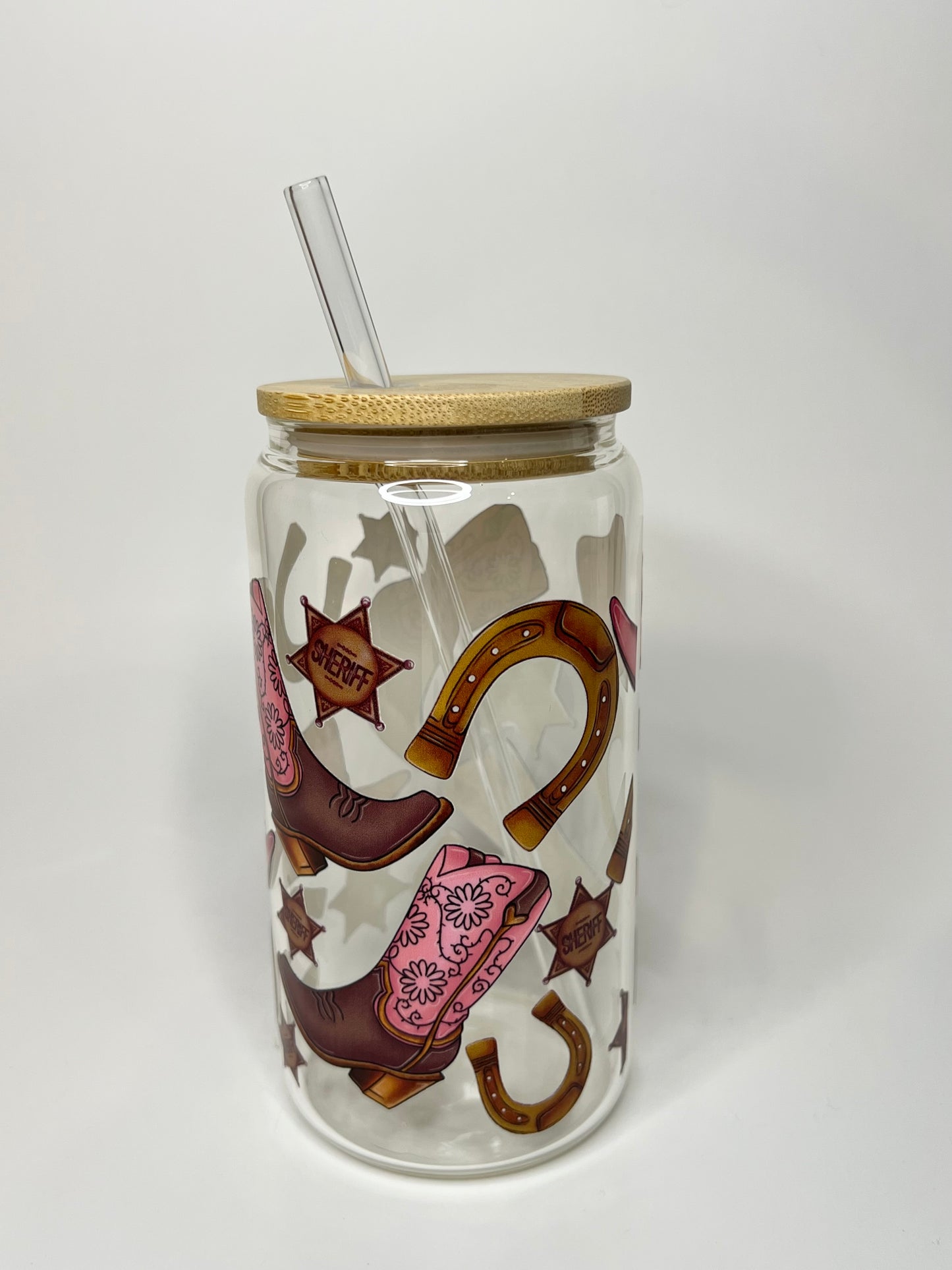 16 oz. Boots & Horseshoe Glass Cup