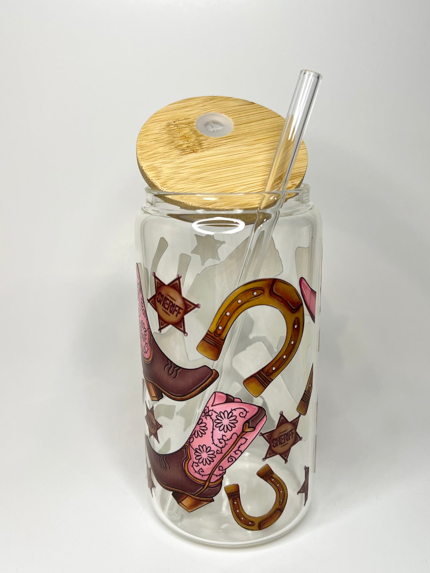 16 oz. Boots & Horseshoe Glass Cup