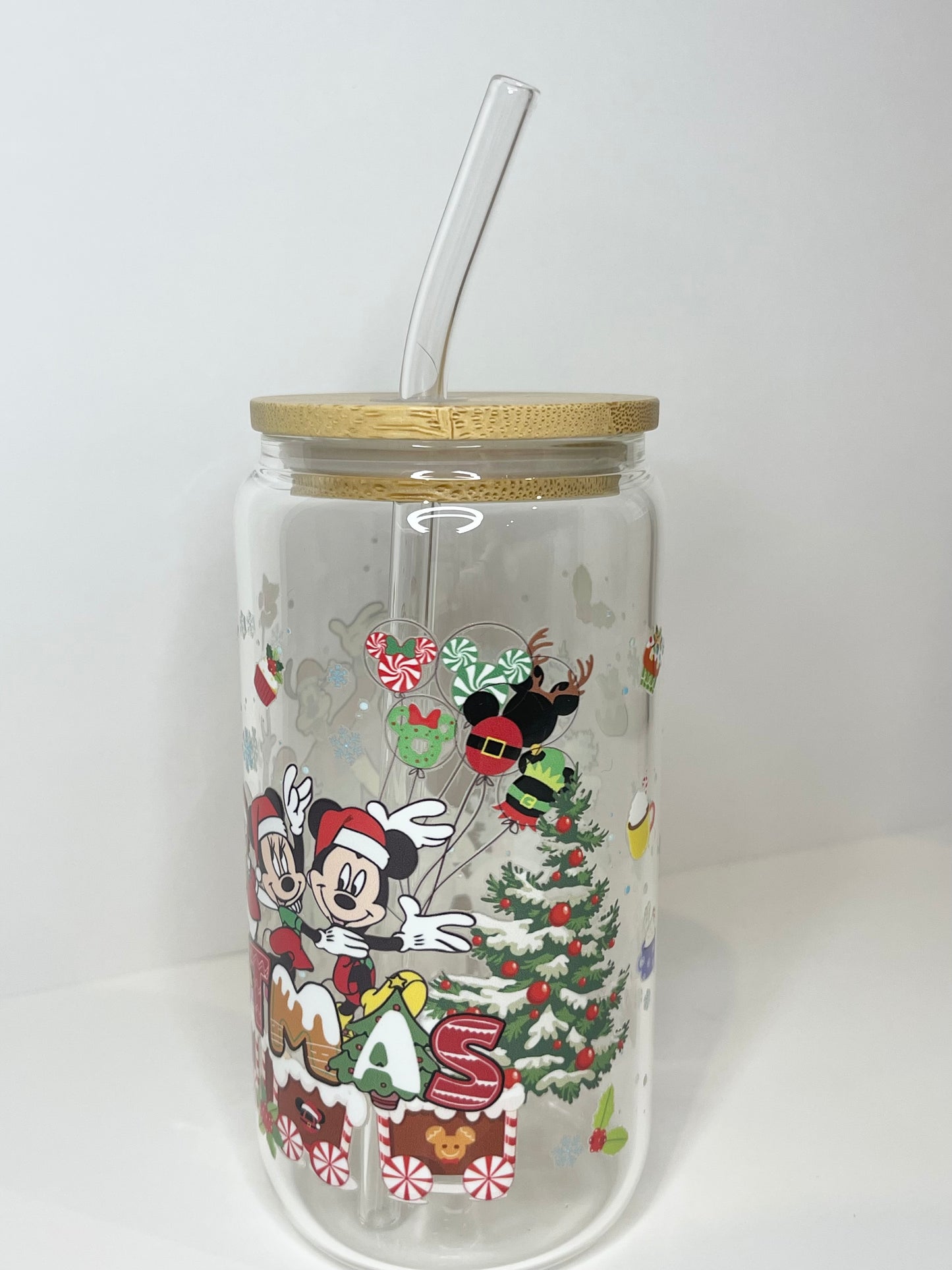 16 oz. Mickey and Minnie Christmas Glass Cup