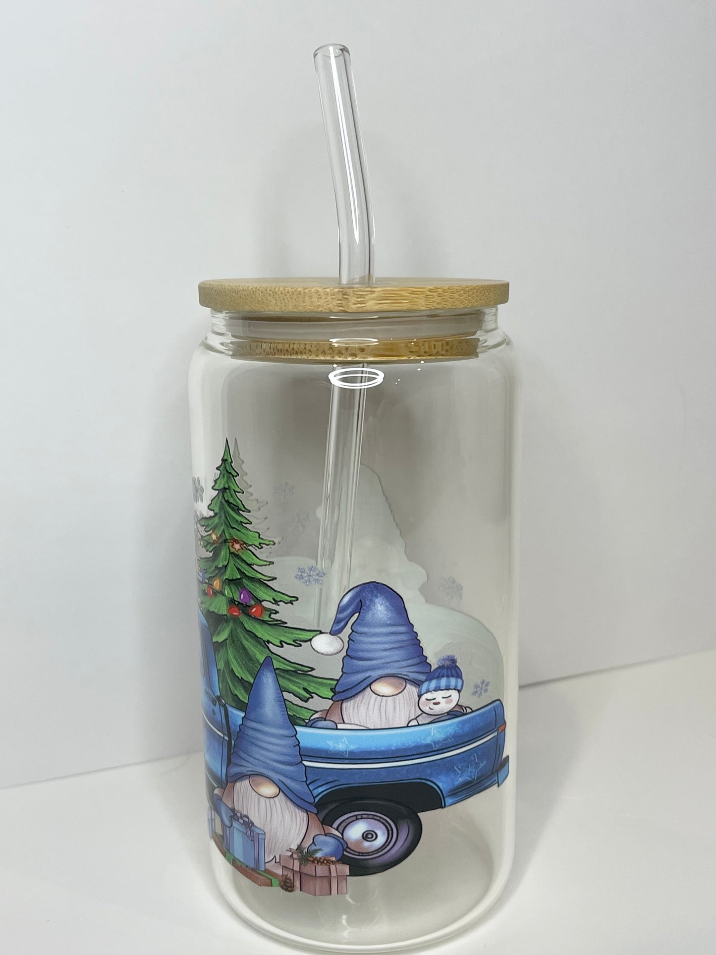 16 oz. Blue Gnome Glass Cup