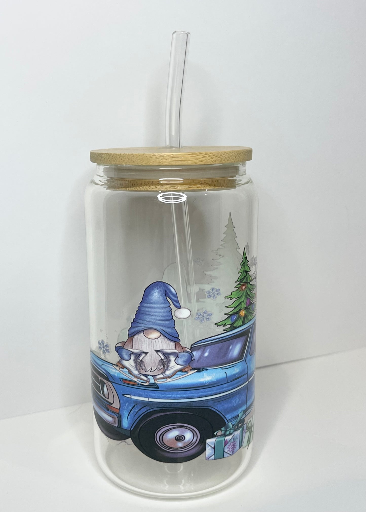 16 oz. Blue Gnome Glass Cup