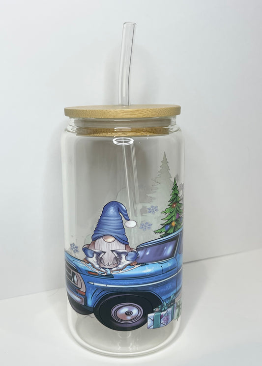 16 oz. Blue Gnome Glass Cup