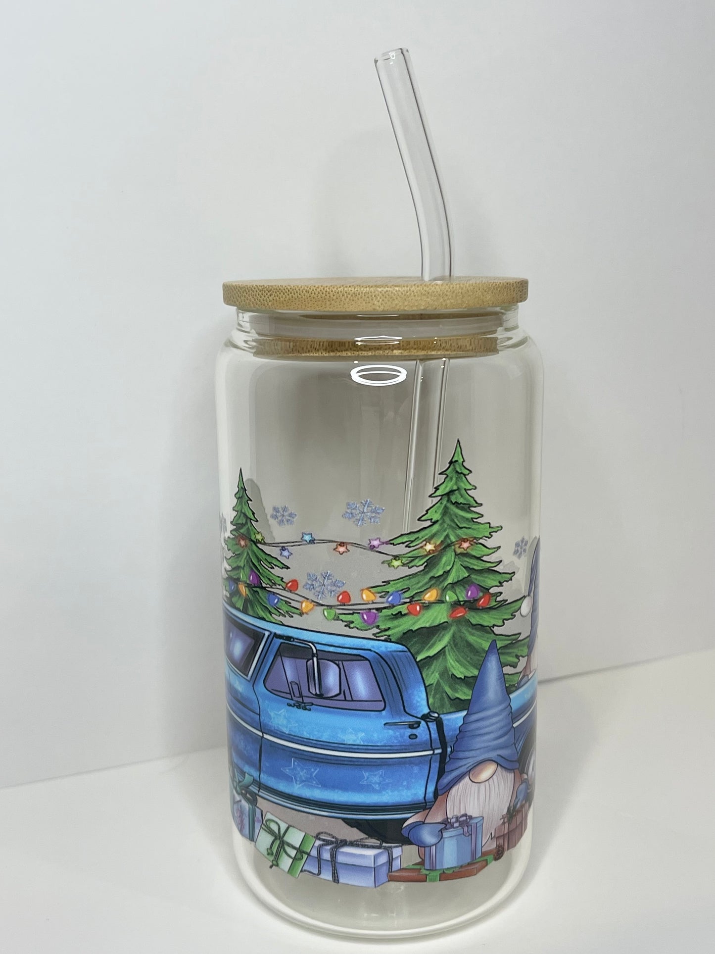 16 oz. Blue Gnome Glass Cup