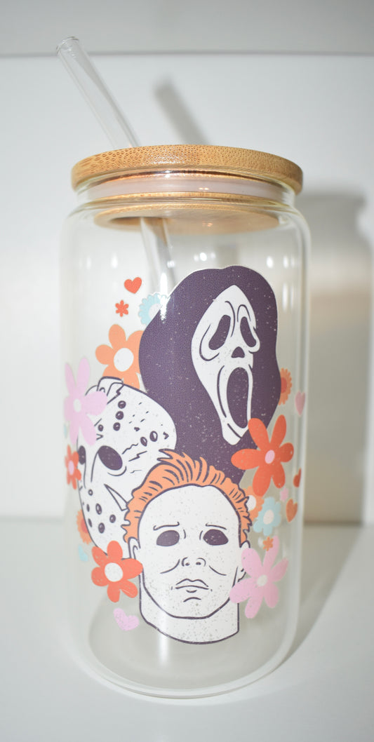 16 oz. Scream, Michael & Freddy Glass Cup