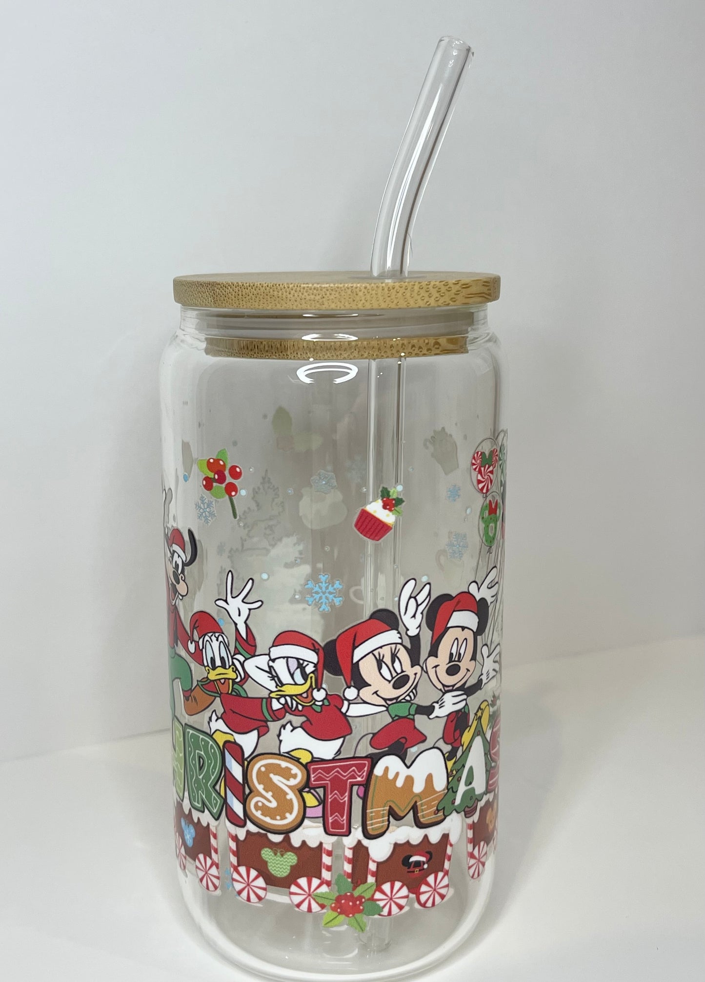 16 oz. Mickey and Minnie Christmas Glass Cup