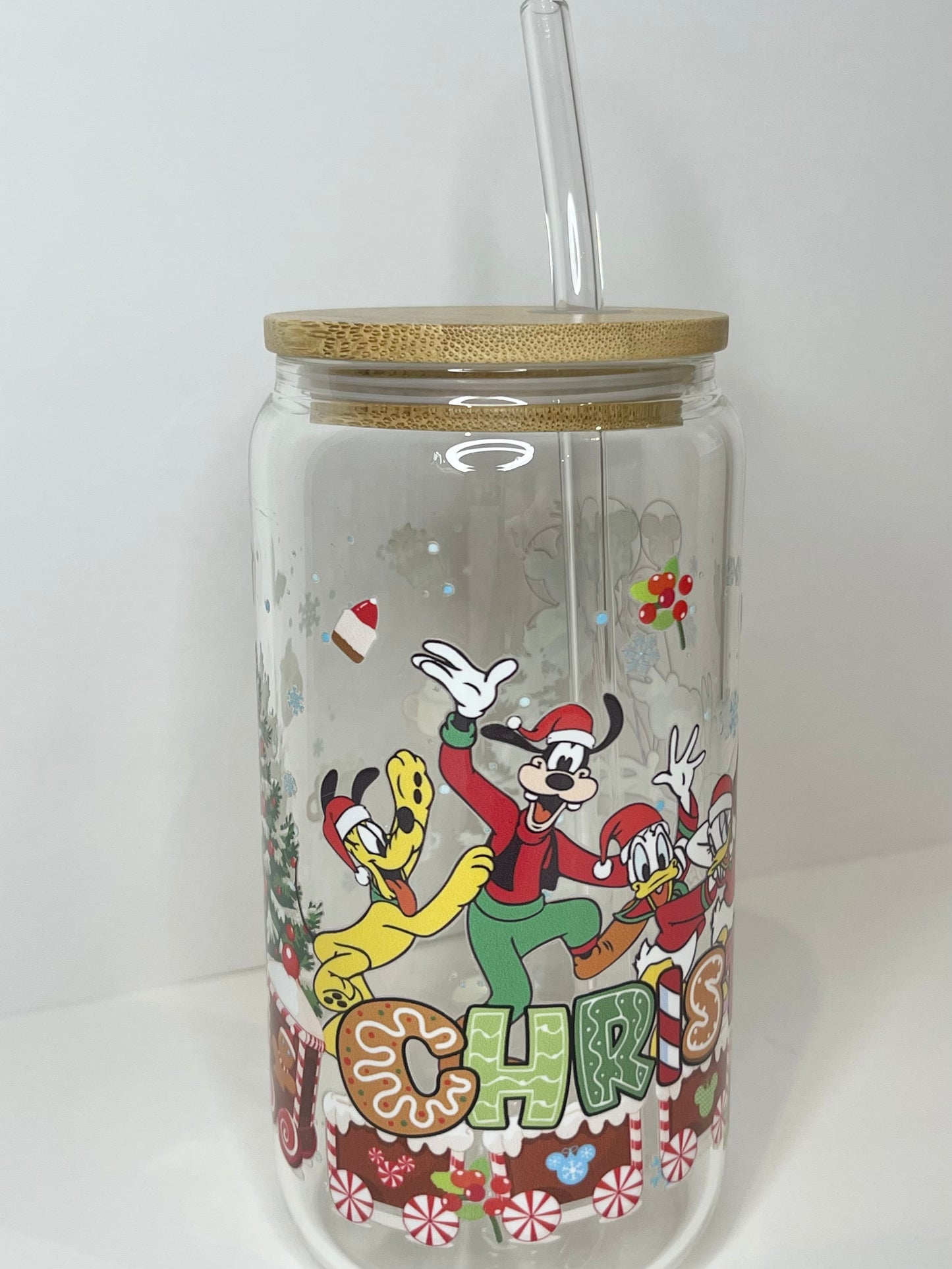 16 oz. Mickey and Minnie Christmas Glass Cup