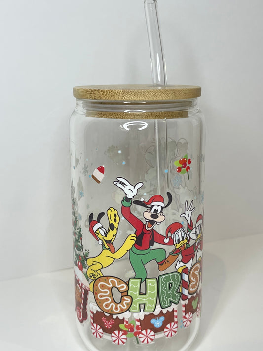 16 oz. Mickey and Minnie Christmas Glass Cup