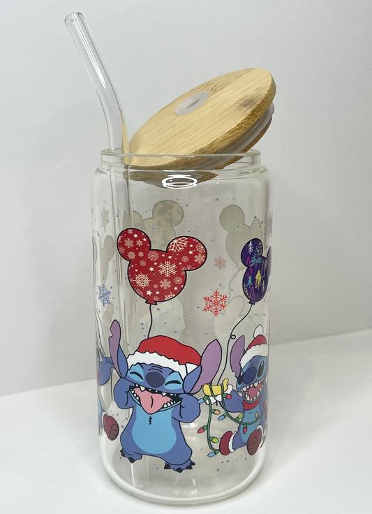 16 oz Santa Blue Man Glass Cup